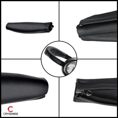 Image of Crysendo Headphone Headband for Bose QC15, QC2 Headphones | Protective Zipper Replacement Headphone Headband Cover | Soft Flexible Material Pad Without Clips (Black)