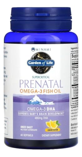 Image of Garden of Life Minami Prenatal Omega-3 DHA Fish Oil Supplement with 480mg DHA & 104mg EPA - Prenatal Omega 3 Fish Oil for Pregnancy & Breastfeeding, Non-GMO, Lemon Flavored, 60 Softgels