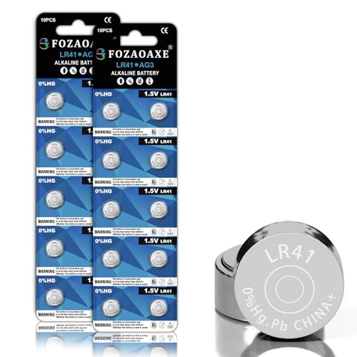 FOZAOAXE LR41 Battery 20 Pack AG3 392 384 192 L736 SR41 V3GA Alkaline Button Coin Cell Batteries for Toys Calculators & Household Gadgets 1.5V Reliable & Long-Lasting