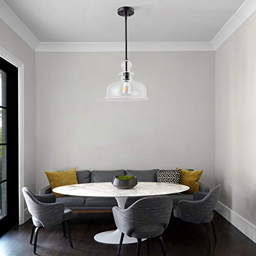 NA Dome Glass Pendant Light Vintage Farmhouse Pendant Lighting with Clear Glass Shade Industrial Large Thickness Adjustable Ceiling Light Fixture for Kitchen Island Sink Bar Coffee Restaurant, Black - Image 9