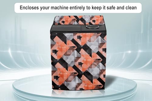 Image of Stylista PVC Washing Machine Cover Compatible for GODREJ 7KG Semi-Automatic Top Loading WS 700 CT, Chekered Pattern Orange