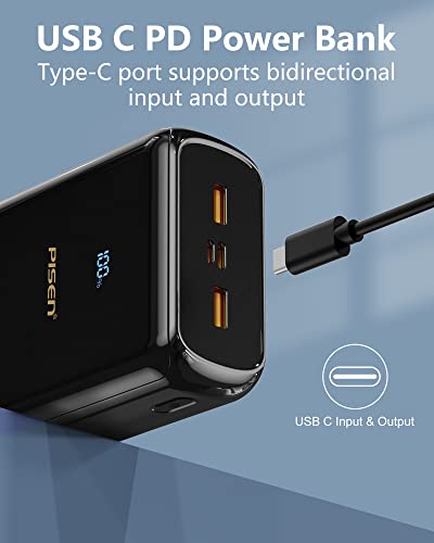 Pisen 40000Mah Usb C Portable Charger Power Bank, 22.5W Pd Qc 3.0 Fast Charging External Phone Battery Pack Charger With Led Display, Tri-Outputs & Dual Inports For Iphone, Android, Etc #TOP2