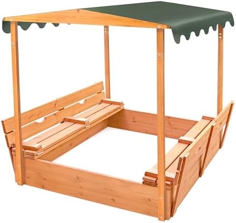 Badger Basket Cedar Sandbox for Kids with Canopy & Benches - Outd...