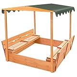 Badger Basket Cedar Sandbox for Kids with Canopy & Benches - Outdoor Convertible Wooden Sandbox with Lid, UV Shade & Built-In Seating - Backyard Playset (46.5 x 46.5 x 57)