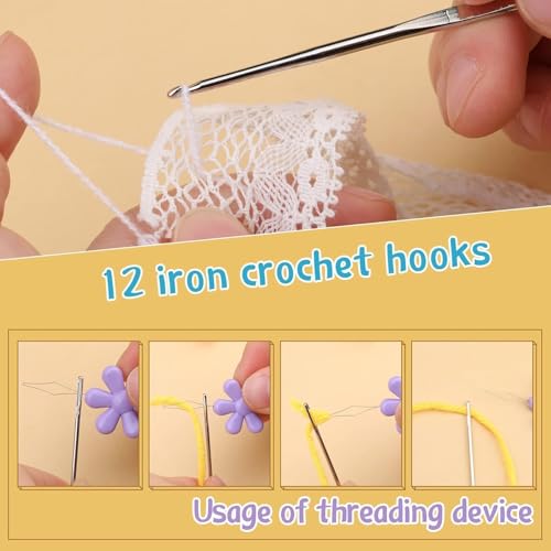 Image of VIRADHAM Crochet Hook Set with Case - Complete Crochet & Knitting Kit for Beginners & Experts, Ergonomic Crochet Hooks, Steel Crochet Needles, Knitting Tools, Stitch Markers & Accessories (Crochet Kit 22)