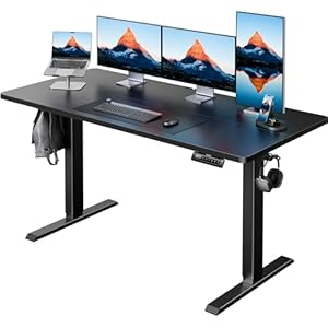 HUANUO 55″ x 24″ Electric Standing Desk Adjustable Height, 4 Memory Height Settings, Headphone Hook, Cable Manager, Sit Stand Up Desk for Home Office & Computer Workstation, Black