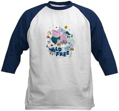 CafePress Peppa Pig Wild and Free Baseball Jersey Kids Cotton Baseball Jersey, 3/4 Raglan Sleeve Shirt Navy/White