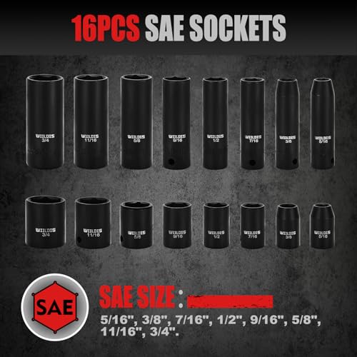 Image of WIILDIS 3 /8 inch Drive Impact Socket Set, 48-Piece Standard SAE (5 /16 inch to 3 /4 inch) and Metric (8-22mm) Size, CRV,3 inch and 6 inch Drive Extension Bar,Impact Universal Joint,3 /8 inch to 1 /2 inch Impact Adaptor