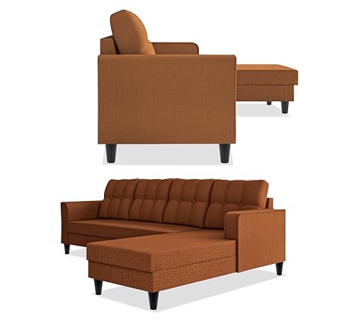 Image of Adorn India Maddox Tufted L Shape 6 Seater Sofa Set RHS (Rust) (3 Year Warranty)