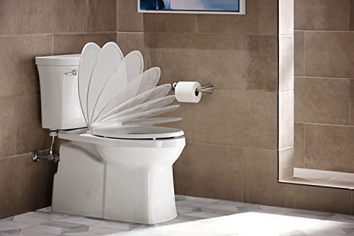 Image of KOHLER K-4636-96 Cachet Quiet Close Elongated Toilet Seat, Slow Close Lid and Seat, Grip-Tight Bumpers and Installation Hardware, Biscuit