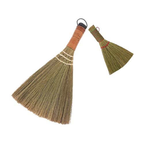 SOESFOUFU 2pcs Small Handheld Dust Broom Compact Whisk Broom for Kitchen Countertop Office Table Cleaning with Natural Grass Bristles for Efficient Dust Removal