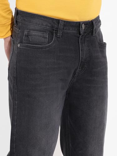 Image of The Indian Garage Co Men Slim Straight Fit Solid Mid-Rise Stretchable Jeans