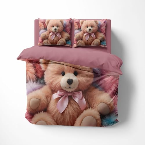 FEBE 3D Bettwäsche Teddybär Bettbezug-Set 135x200 + Kissenbezug 80x80 cm...