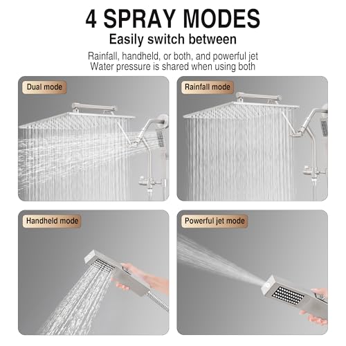 Image of All Metal 12 inch Luxurious Rain Shower Head with Handheld Spray, Power Jet