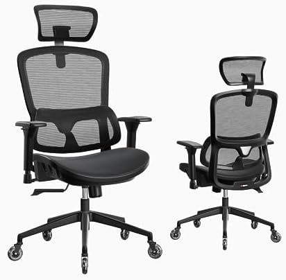 resiova Office Chair Ergonomic Computer Chair,High Back Mesh Chairs,Computer Chair with Lumbar Support and Retractable Armrests,Swivel Mesh Office Chair for Home Office and Study,Black