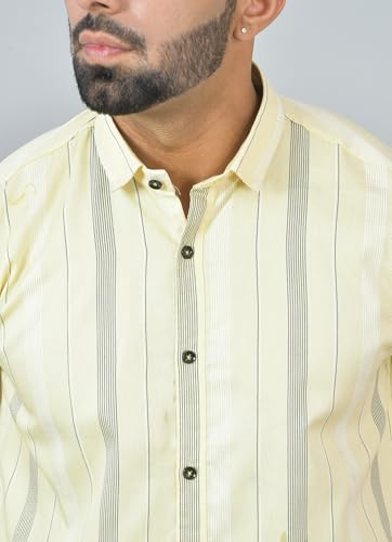 Image of S-LINE Shirt for Men | 100% Cotton, Skin Friendly Fabric, Regular Fit | Long Sleeve Striped Printed Casual Wear Shirt with Spread Collar | Regular Wear | Size - S to XL