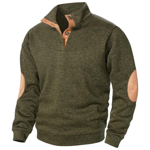 Générique Felpa da uomo in Micro Fleece in pile a maniche lunghe Calda maglia della tuta e chiusura lampo French Terry Felpa in cotone Pullover Autunno Inverno, Green#6, S