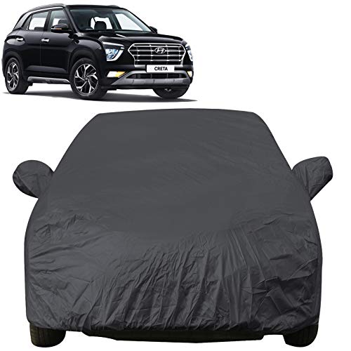 Image of Creta Dustproof Car Cover with Mirror & Antenna Pockets, Grey Color, Taffeta Polyster,Triple Stitched, Compatible with Hyundai Creta Car Cover (2015 to 2020), Creta Car Accessories