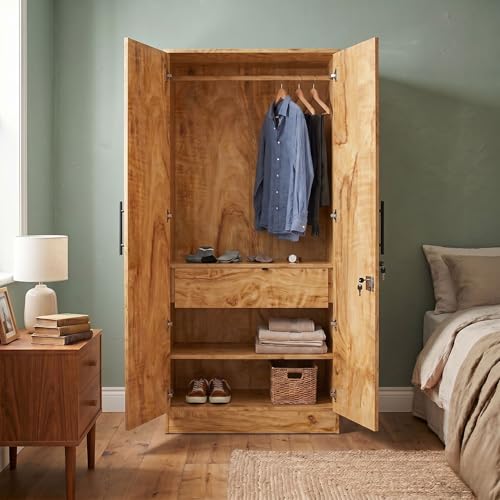 Image of FFO Matrix 2 Door Wardrobe with 2 Drawers | Multi-Purpose Wardrobe Organizer with Shelves | Engineered Wood Cupboard for Living Room, Bedroom & Office | Modern Sideboard Storage Unit Coach Wood DIY.