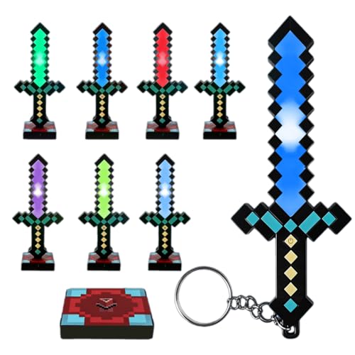 7 Farben Diamant Schwert Schlüsselanhänger Miner Game Diamantschwert Licht Schlüsselanhänger Craft LED Anhänger Tragbar Mini Lampe USB Wiederaufladbare für Kinder Geschenke Zimmer & Party-Deko