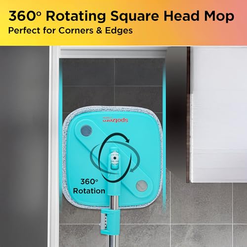 Image of Spotzero by Milton Fresh Flow Square with Bucket 3 L, Flexible Kitchen tap Flat Squeeze Mop Bucket System Cleaning Supplies, Mop Head, Cleaning with 2 Reusable Pads Clean (Aqua Green, 2 Refills)