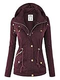 Lock and Love LL WJC643 Womens Pop of Color Parka Jacket S WINE