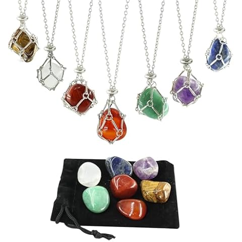 Healing Crystal Necklace Set, 7 Pcs Adjustable Crystal Cage with 7 Chakra Crystals Real Crystal and Healing Stone Jewelry Spiritual Gift for Women Teen Yoga Meditation Jewelry Gift and Home Decor Cover