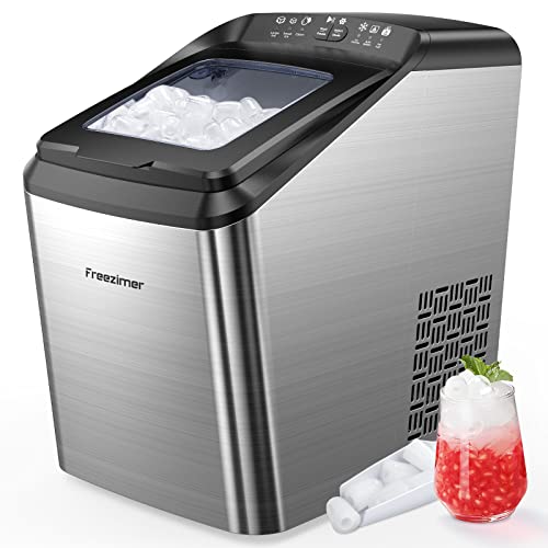 Freezimer Dreamice X1 | 33lbs Self-Cleaning Ice Makers Countertop, Portable Ice Machine with 2 Size Bullet Ice Cubes 9 Cubes Ready in 7 Mins | Silver