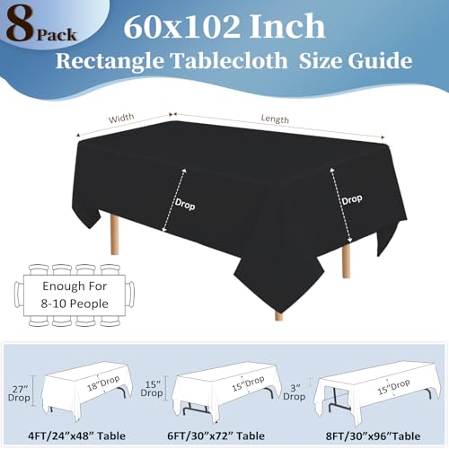 8 Pack Black Tablecloths 60x102 Inch Table Cloths for 6 Foot Rectangle Tables, Wrinkle Resistant Washable Rectangular Fabric Table Cover for Dining Wedding Banquet Camping Party - Image 4