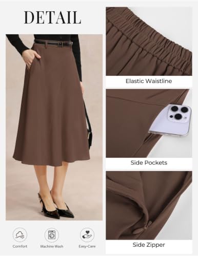 Image of Women's Business Casual Midi Skirt, High Waist Flowy Skirts with Pockets