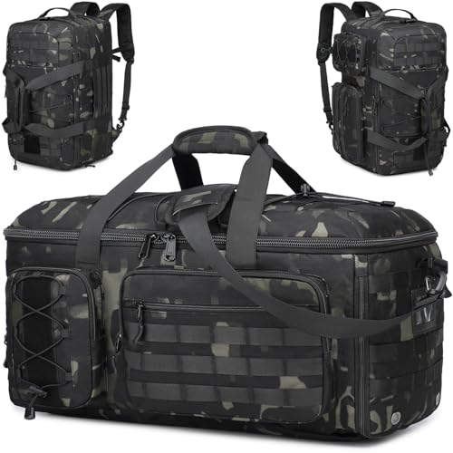 BlesMaller 3 in 1 Sporttasche Herren mit Schuhfach & Rucksackfunktion 50L Taktische Reisetasche Handgepäck Rucksack mit Nassfach Gym Tasche für Training Fitness Weekender Camo