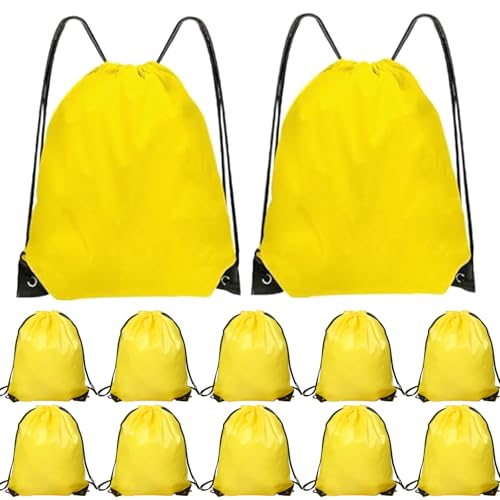Drawstring Backpack 12PCS Bulk String Backpack Drawstring Bags Sport Gym Cinch Bag Sackpack for Women Men (Yellow 12PCS)