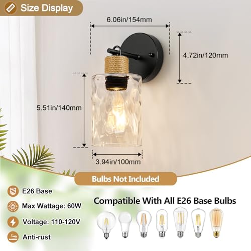 Image of MOKATNG Set of 2 Wall Sconces for Bathroom, Coastal Modern Vanity Lights with Crystal Glass Shade, Black Bathroom Wall Lamp for Mirror Kitchen Living Room Hallway Cabinet Porch