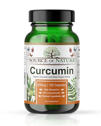 Source of Nature® | Extracto de Cúrcuma 500mg | 120 Cápsulas | 95% Curcuminoides | Producido en la UE | Con BioPerine® (Extracto de Pimienta Negra) para la Absorción | De Cúrcuma | Alta dosis