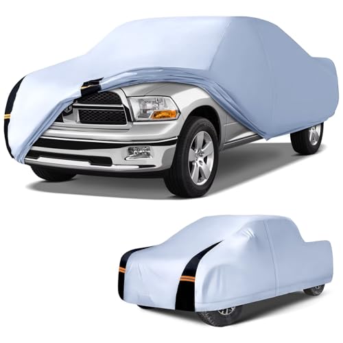 Image of Heavy Duty Full-Size Pickup Truck Cover Waterproof All Weather. 100% Waterproof Large Truck Cover Sun & Rain Protector. Custom Fit Ford F-Series, Chevy Silverado, Ram Pickup, etc. (Length: 243 inch-250 inch)