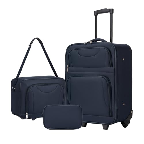 Shavont Set de 3 Valises de Voyage Souples Bagage Cabine 55cm avec Sac de Voyage Sport 40cm et Pochette de Toilette 25cm, Set Valise Légers avec Pieds de Support, Ensemble de Bagages Portable, Marine