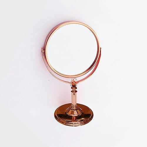 Image of Tabletop Double Side Shaving Makeup Vanity Mirror 360 Degree 5X Magnification Beauty Make up Cosmetic Stand for Shaving & Makeup Vanity Bedroom Bathroom Desk (Round)(Rosegold)