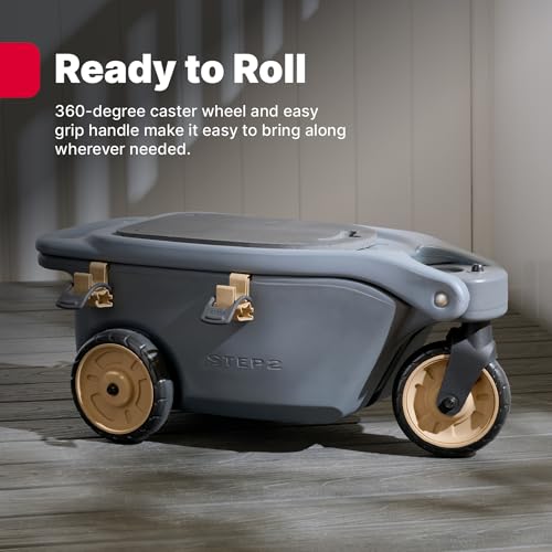 Image of Step2 EverTough Garden Hopper Rolling Gardening Cart with Seat, Heavy-Duty Wheels, Tool Storage, Durable Resin Yard Wagon, Easy to Clean, 300 lb Capacity
