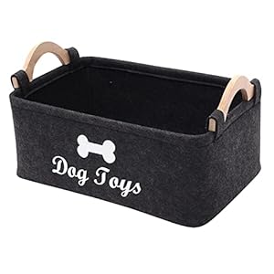 Morezi Felt pet toy box and dog toy box storage basket chest organizer – perfect for organizing pet toys, blankets, leashes and food – Dog Toy – Dark Grey
