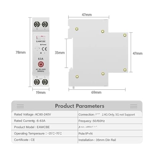 Interruptor de relé tiempo EAWCBE 1P+N 32A para ahorrar luz apagando equipos a distancia 2