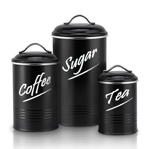 Canisters Sets for The Kitchen Canisters for Countertop Sugar Coffee Tea Container Set With Airtight Lids Carbon Steel With Powder Coated Kitchen Canister Sets Of 3