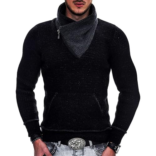 Mens Shawl Collar Pullover Sweaters Fashion Diamond Knit Sweater Stylish Knitwear Lightweight Jumper