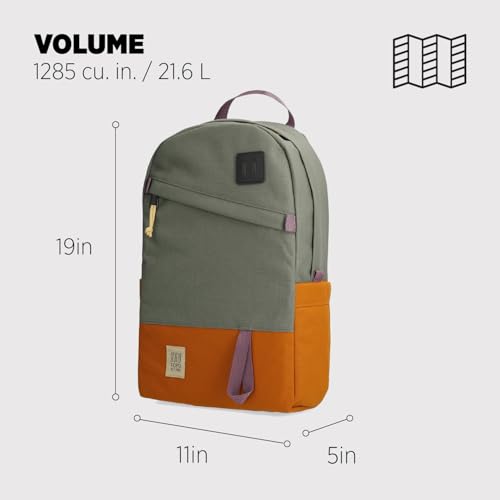 Topo Designs Daypack Classic – OG Daily Carry Pack Designed in Denver, Functional Travel Bag, Made from Recycled Nylon, 2 Padded Laptop Sleeves, 21L (Beetle/Spice)