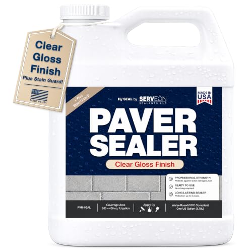 Concrete Stone Paver Sealer (Clear Gloss Finish) Water-Based Penetrating Commercial Grade Natural Stone Sealer - Waterproof Protection for Outdoor Pavers & Patio Surfaces (1 Gallon) PVR