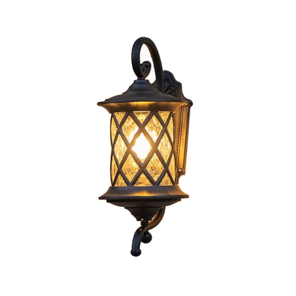 OZBMA Retro Outdoor Wall Light European Style Aluminium Sconce Water Ripple Glass Shade Lamp for Corridor Courtyard Garage Porch Aisle(Black,60cm/23.6inch)