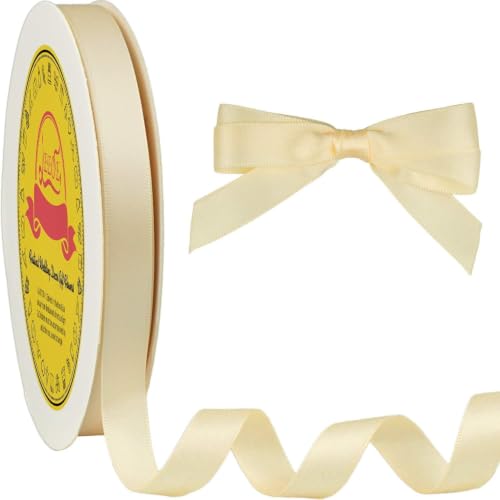 Image of Double Face Ivory Satin Ribbon 1 /2 inch X 50 Yards Polyester Ivory Ribbon for Gift Wrapping Very Suitable for Weddings Party Hair Bow Invitation Decorations and More