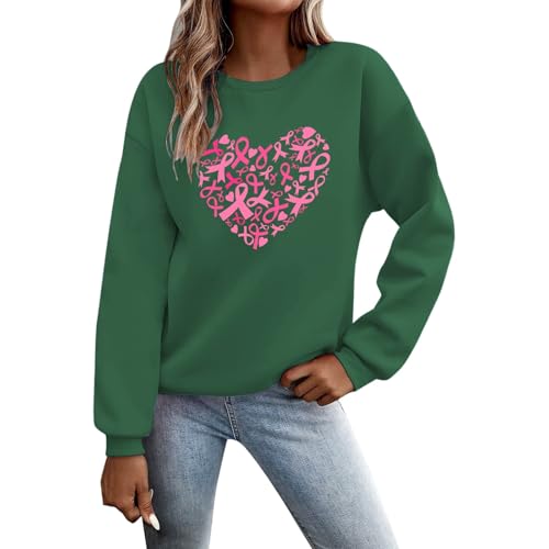 Sudadera para mujer para la educación del cáncer de mama - Jersey con corazón de lazos rosas | Camiseta de declaración para ayudar en la lucha contra el cáncer de mama, Style_n05 Verde, XL