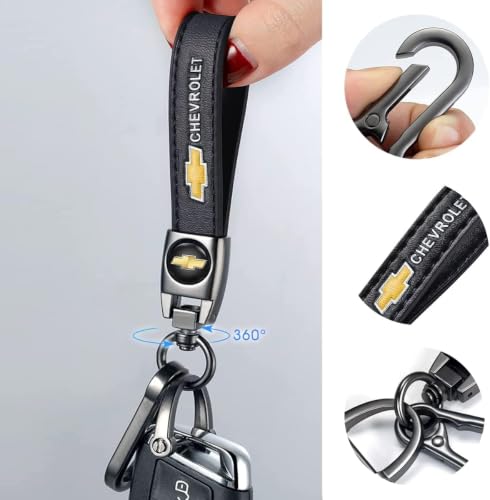 Image of Genuine Leather Key Chain Set For Chevy Malibu Camaro Trax Traverse Sonic Cruze Volt Equinox Spark Keyring Keychain Accessories Family Present(Black)