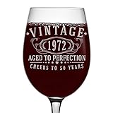 Vintage 1972 Etched 16oz Stemmed Wine Glass - 50th Birthday Aged to Perfection - 50 years old gifts