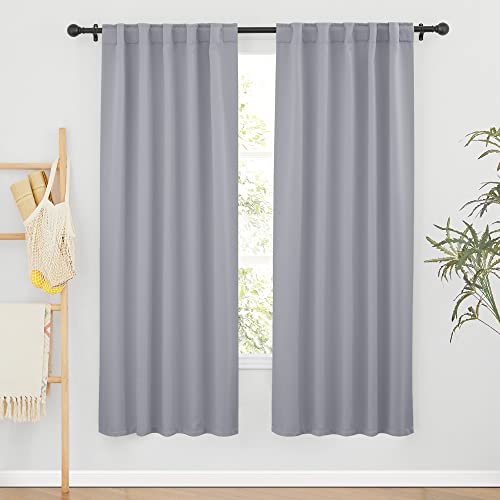 Image of RYB HOME Curtains for Living Room - Blackout Curtains Sunlight Block Privacy for Dining Bedroom Bay Window French Door Decor, W 42 x L 72, Silver Grey, 1 Pair